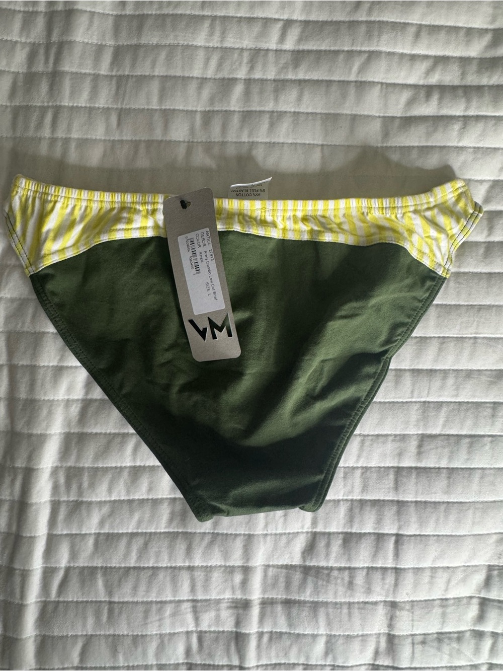 MODUS VIVENDI Men's Olive Green Brief with Yellow Striped Waistband - Picture 5 of 5